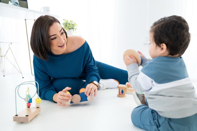 Dr. Gleim at home with her son